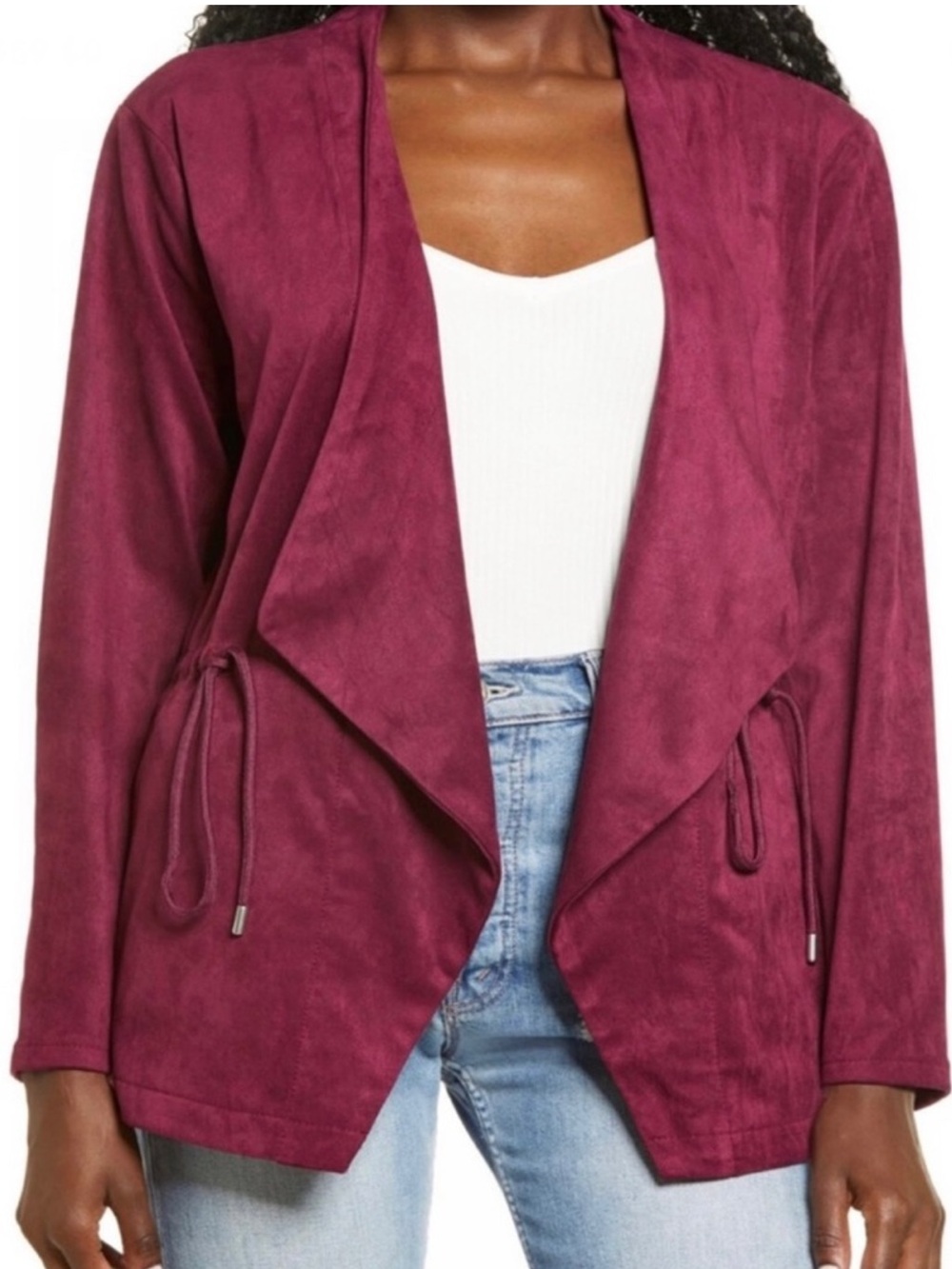 BLANKNYC FAUX SUEDE DRAPED JACKET